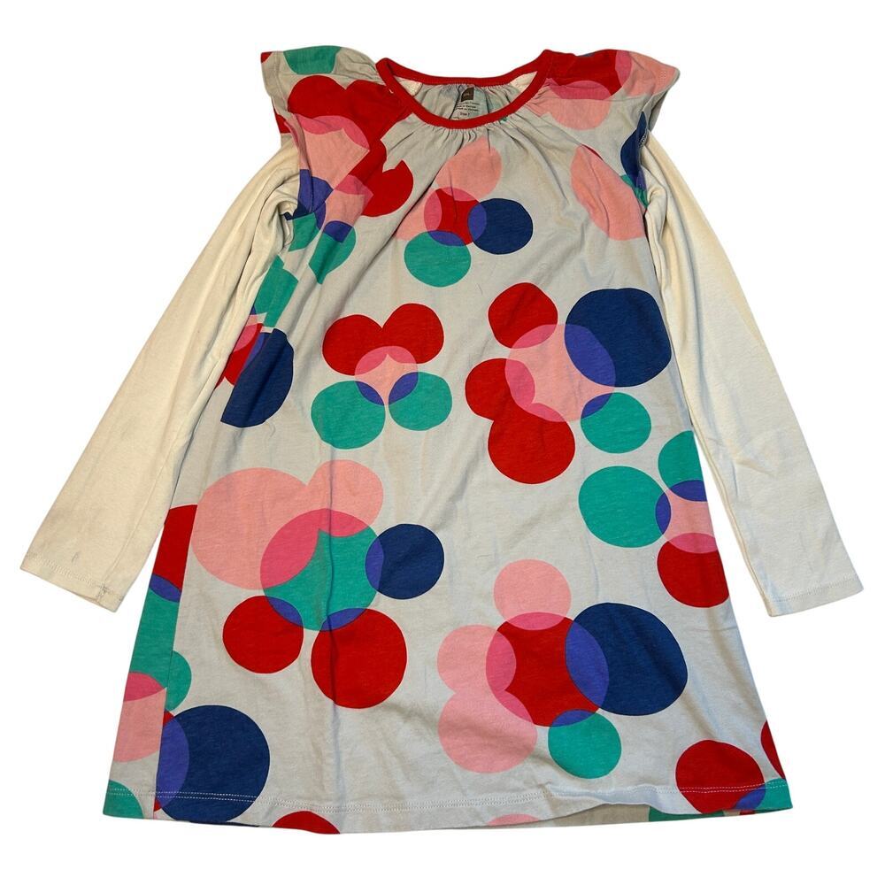Tea Collection Girls' Multi-Color Polka Dot Dress with Long Sleeve Shirt Size 7